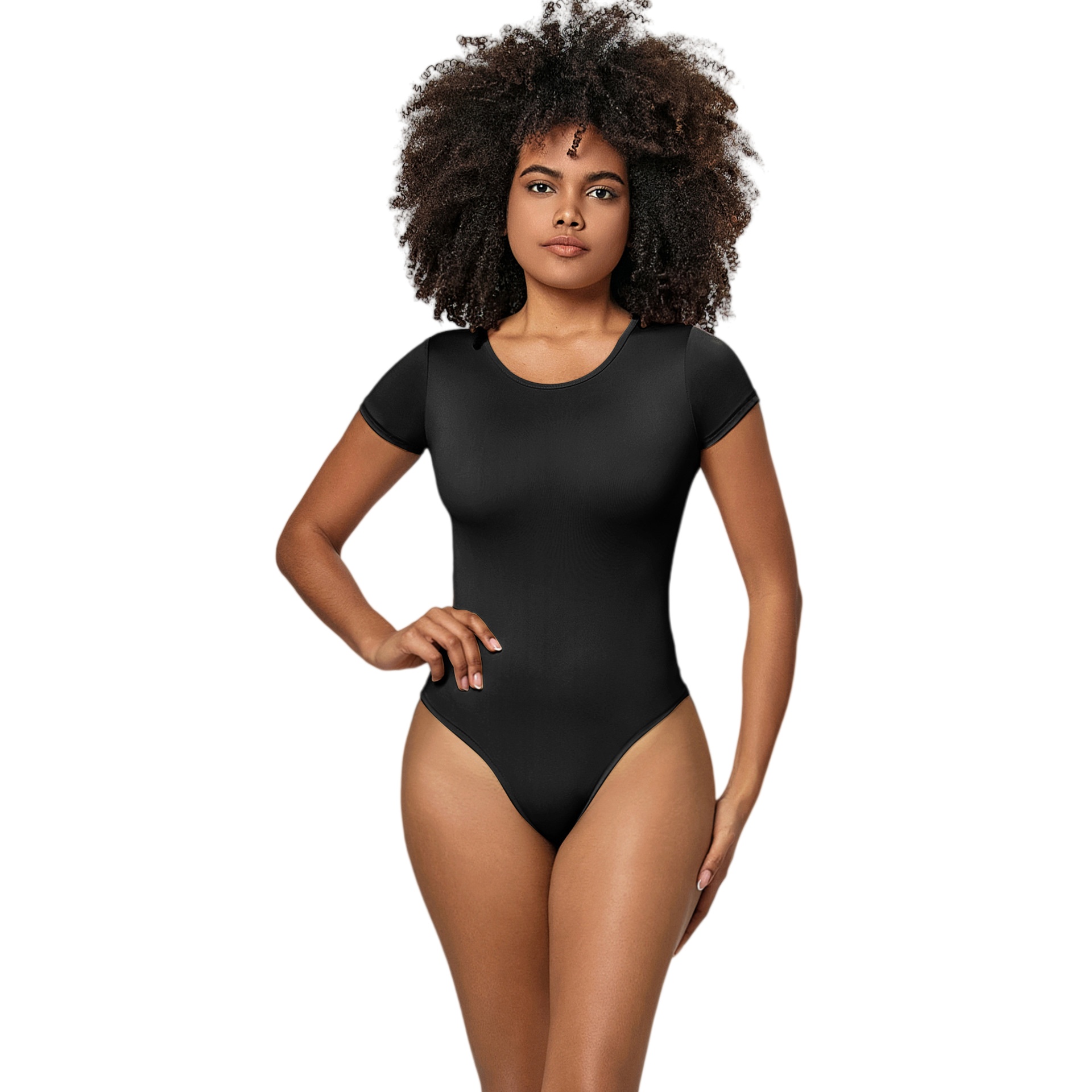 Womens Seamless Short Sleeve Bodysuit - Round Neck Thong Body Shaper